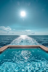 Beautiful cruise ship pool glimmers under the sun, inviting relaxation on the open sea
