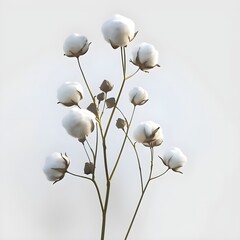 cotton flowers blossom on branch isolated on white background.