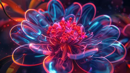 Abstract cybernetic flower blooming with neon petals