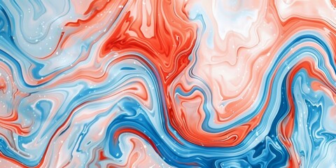 Vivid red and blue abstract swirl pattern with a fluid, marbled texture.