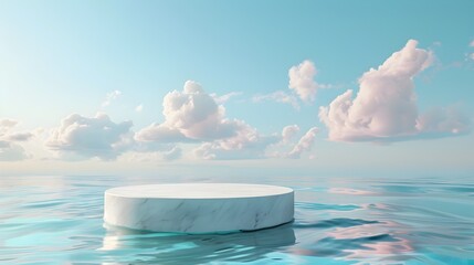 Serene Floating Marble Platform in Tranquil Cloudscape