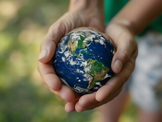 Hands Holding and Protecting the Earth as a Symbol of Environmental Stewardship and Global Responsibility