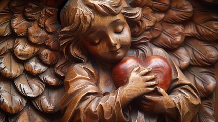 A whimsical wooden angel ornament adorned with a heart, bringing joy and sweetness to any space.  - Powered by Adobe