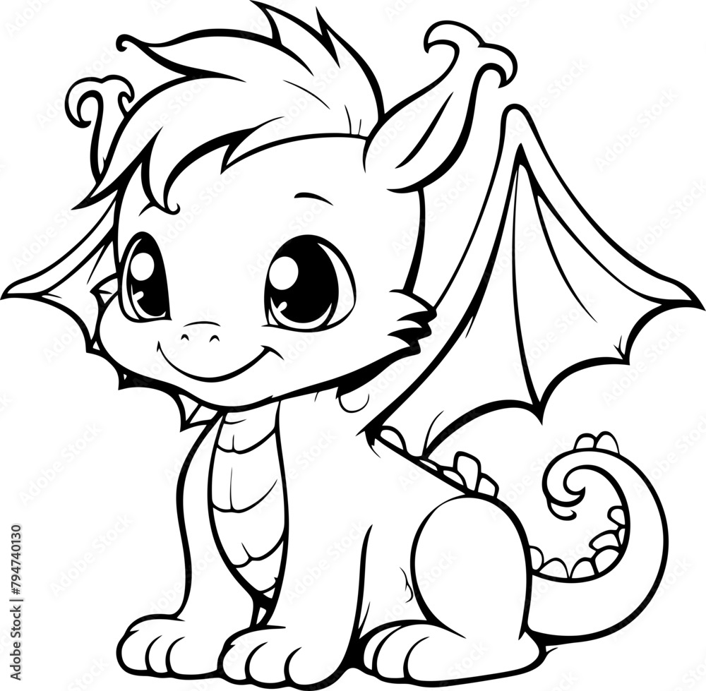 Sticker cute mini dragon drawing