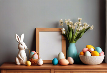 frame decor mock Home poster personal Minimalist easter accessories Template eggs wooden interior...