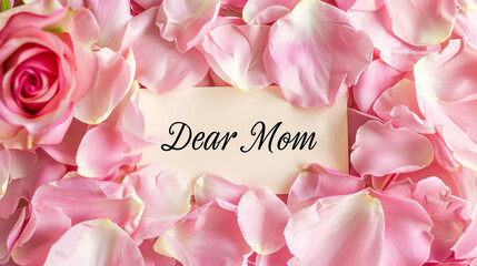 A postcard for mother's day with rose petals