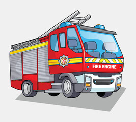 fire truck in fire station vector illustration