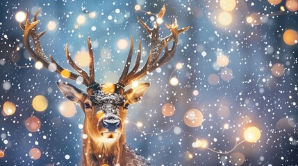 christmas background with deer - obrazy, fototapety, plakaty