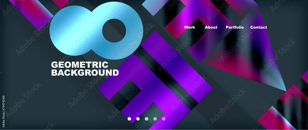 Poster a vibrant geometric background featuring an electric blue circle surrounded by purple squares. the c
