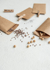 Paper bags with seeds for planting.