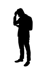 Silhouette of a person standing holding smartphone, the concept uses smart connection mobile online, vector illustration