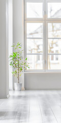 Fototapeta premium Serene empty interiors in clean tones and minimal furniture. Copyspace for customization