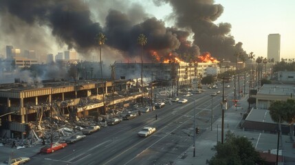 A timeline charting the events leading up to the Los Angeles riots in the 1990s revealing the underlying issues and tensions within a community that can erupt into violence. . - obrazy, fototapety, plakaty
