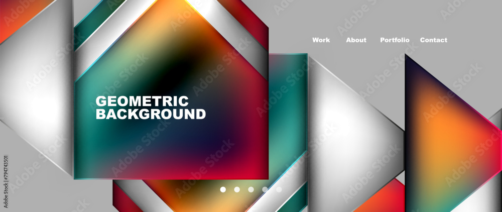 Poster A geometric background featuring colorful triangles on a gray backdrop. A modern display device with electric blue hues. Perfect for publications, electronic devices, gadgets, and branding