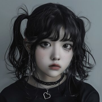 Una imagen que representa a una chica preadolescente,luciendo un atuendo g&oacute;tico muy moderno