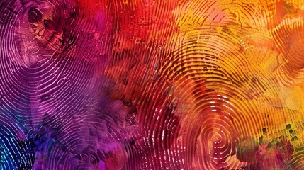 A colorful background displaying a pattern created with abstract fingerprints, showcasing a collage of vivid and enhanced hues