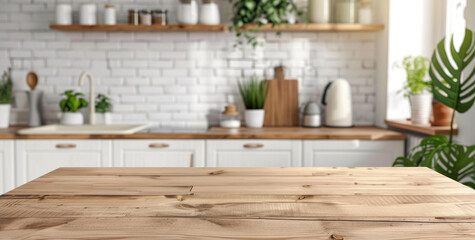 A kitchen with a wooden table and a window by AI generated image