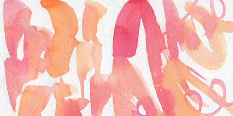 Soft Pink and Orange Watercolor Washes Background. Colorful Abstract Brush Stroke on Textured paper