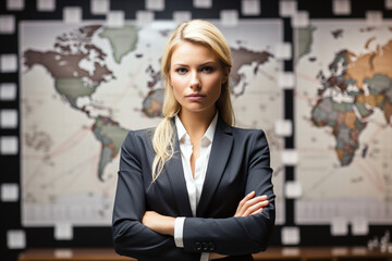 business woman with world map