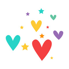 Flat Style Colorful Love Hearts And Stars