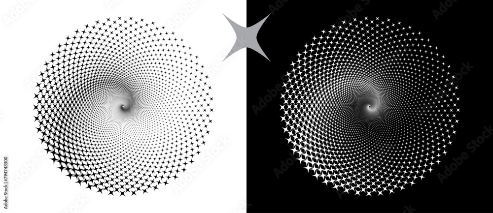 Poster abstract background with stars in circle. art design spiral as logo or icon. a black figure on a whi