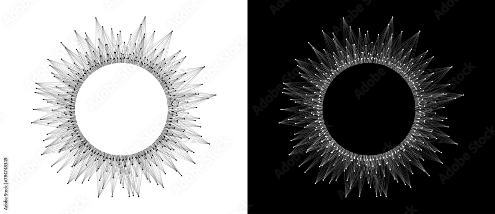 Aufkleber big data, teamwork or art sun concept background. black shape on a white background and the same whi
