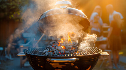 Summer barbecue scene with a charcoal grill. capturing the essence of outdoor cooking and the pleasure of summertime meals