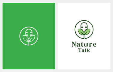 Microphone Record Plant Podcast Nature logo design vector icon