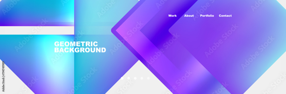 Poster a design featuring various shades of purple, azure, and violet geometric shapes like rectangles and 