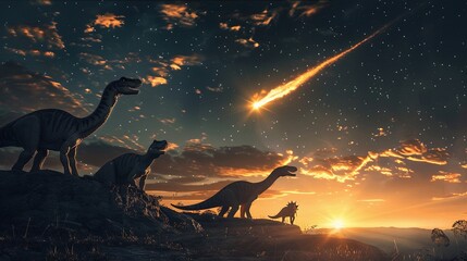 a herd of dinosaurs saw an asteroid fall, the asteroid that caused the extinction of the dinosaurs © Astri