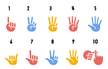 台湾のハンドサイン　数を数える手のイラスト（カラフル）