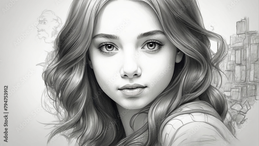 Wall mural beautiful girl sketch beautiful art