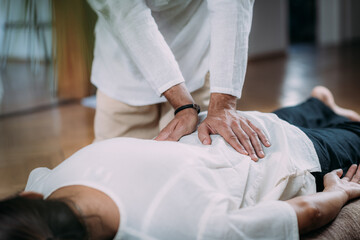 Woman Getting Shiatsu Back Massage. - 794754386