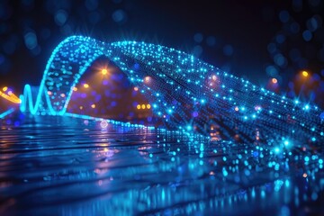 A bridge made of digital code spanning between two smartphones, symbolizing the connection between individuals in the digital age