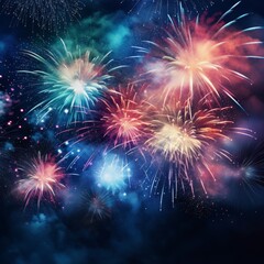 Fototapeta premium A close-up view of a fireworks display, showcasing the intricate details of the exploding bursts of light and color,