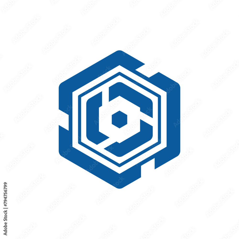 Wall mural an abstract logo a hexagon shape in blue color in simple flat style on a white background