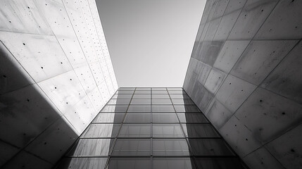 Obraz premium Modern skyscraper facade reflecting the sky and clouds symbolizing the blend of nature and urban architectural design