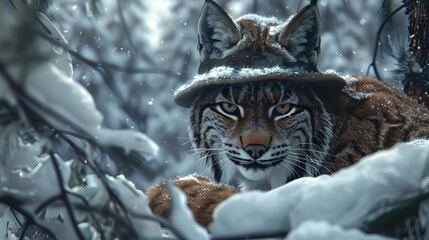 Lynx Detective Solving Mysteries in the Snowy Woodland