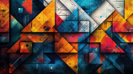 Dynamic interplay of abstract geometric shapes and vibrant hues creating an impactful background design