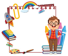 Young boy with educational and creative objects around.