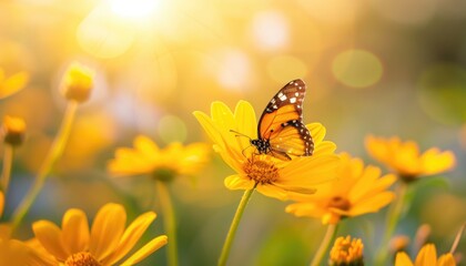 A butterfly is sitting on a white flower by AI generated image