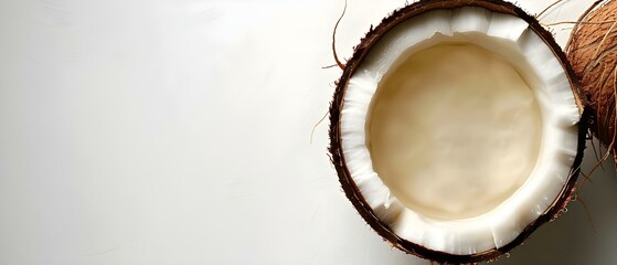 Closeup of coconut and copra oil in a white bowl on white background. Concept Food Photography, Coconut Products, Close-up Shots, White Background, Natural Ingredients