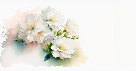 Bouquet of white summer flowers for Mother's Day, birthdays and happy occasions. Pretty background for greeting cards and gift tags.