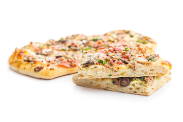 Tasty italian square pizza isolated on white background. - 794764364