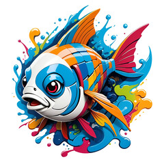Graffiti abstract fish lego logo, modern art, for t-shirt