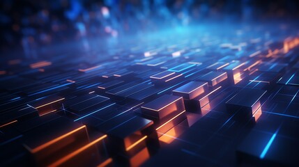 Obraz premium Futuristic abstract background featuring glowing digital waveforms and geometric elements, perfect for tech innovation themes.