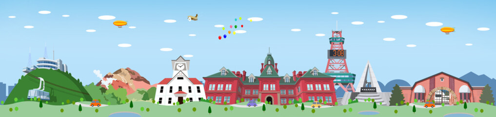 北海道観光地イラスト集合　背景付き