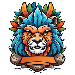Hawaiian lion face mascot, kawaii logo for t-shirts and stickers