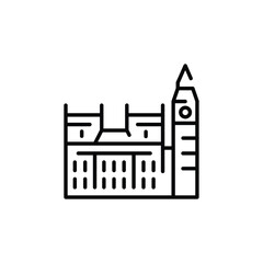 Clock Tower icon. Simplified representation of a famous clock tower, inspired by the iconic Big Ben in London, ideal for travel guides and cultural references. Vector illustration - obrazy, fototapety, plakaty