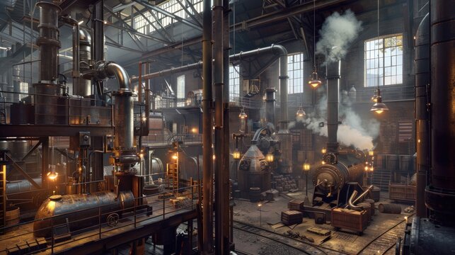 Steam engine industrial factory in 1802, industry 1.0.